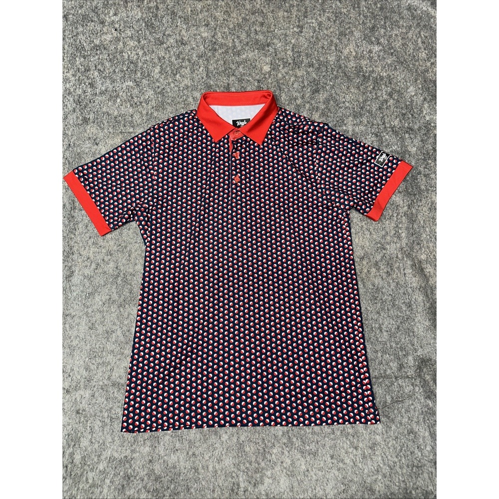Waggle Men Bobby Golf Polo Size Small with all over Red Bobbers print‎ (005-7)